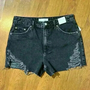 Topshop Black High Waist Distressed Denim Shorts